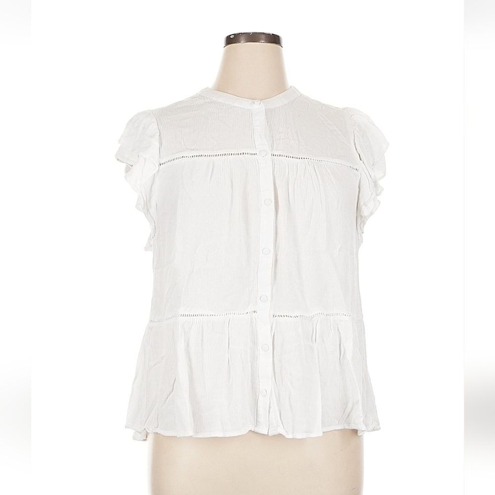 White Peplum Blouse XL With Buttons